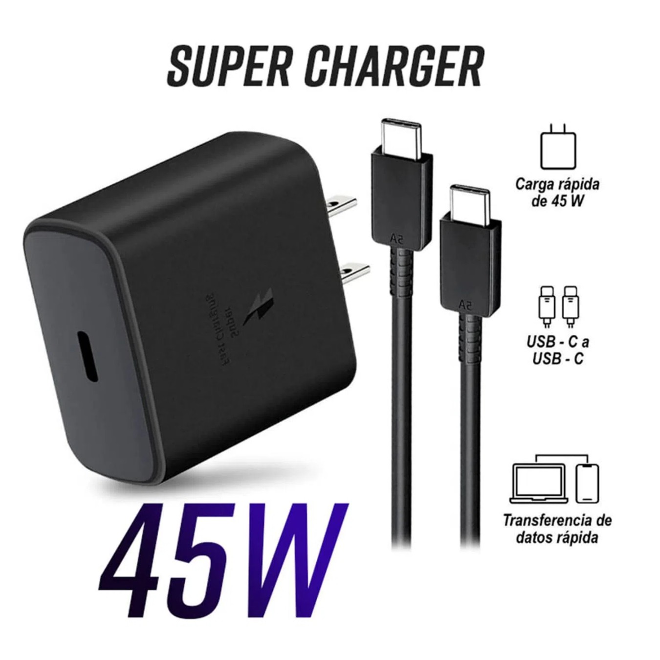 Cargador Samsung 45W PD Adapter USB Tipo C a Tipo C 5A 2