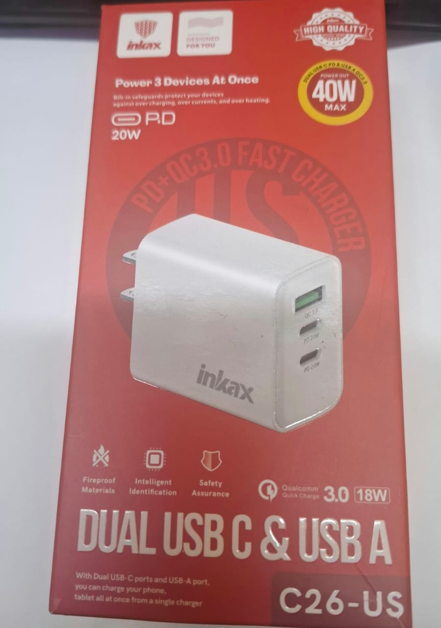 Adaptador de Carga Inkax 40W Trio USB MOD C26-US