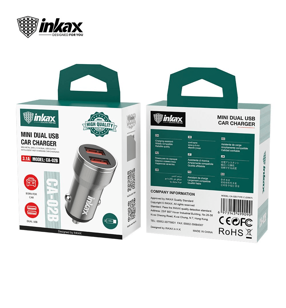 Cargador Inkax de Carro Tipo C USB Dual MOD CA-02B