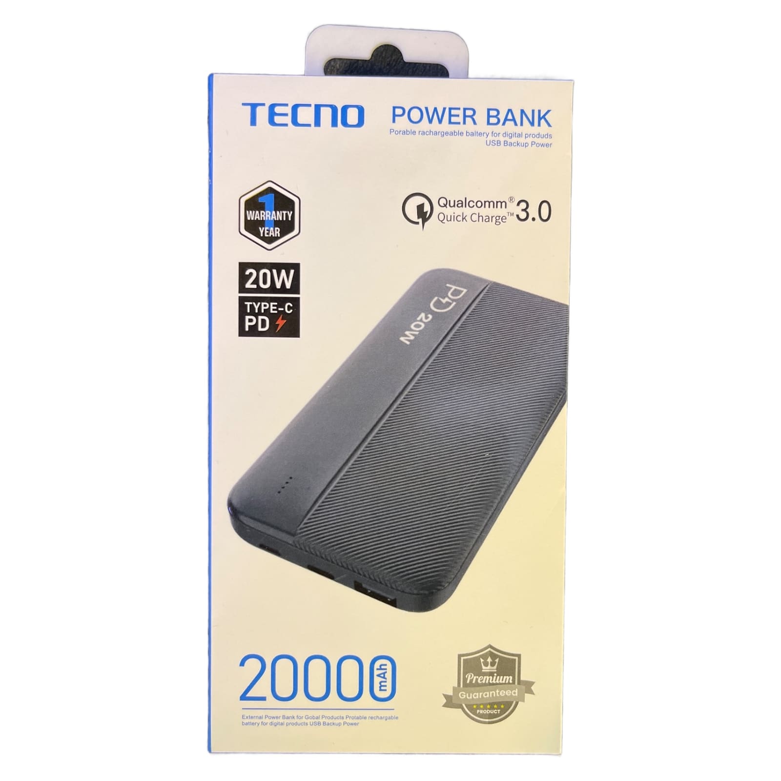 Power Bank de 20000 mAh Tecno 4 Salidas y 2 Entradas