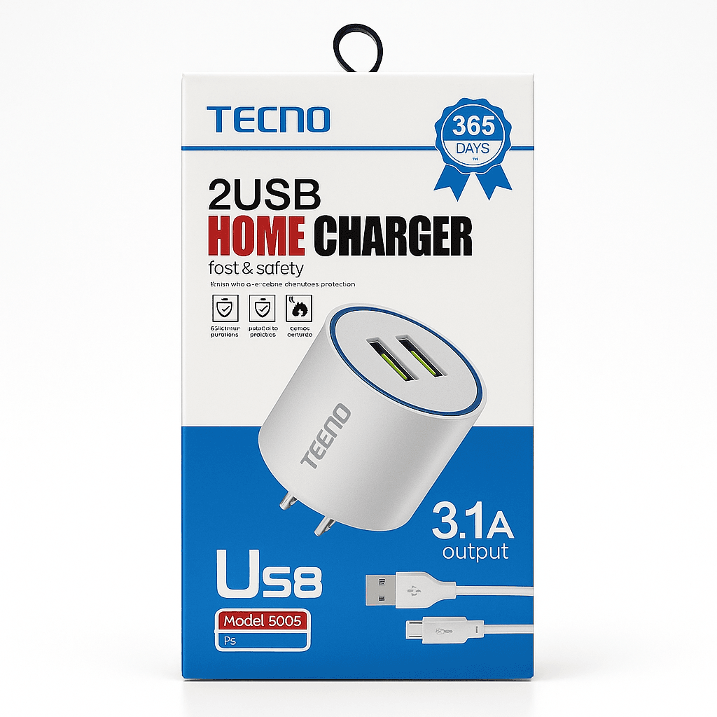 Cargador Tecno Home Charger 2 USB 3.1A Micro