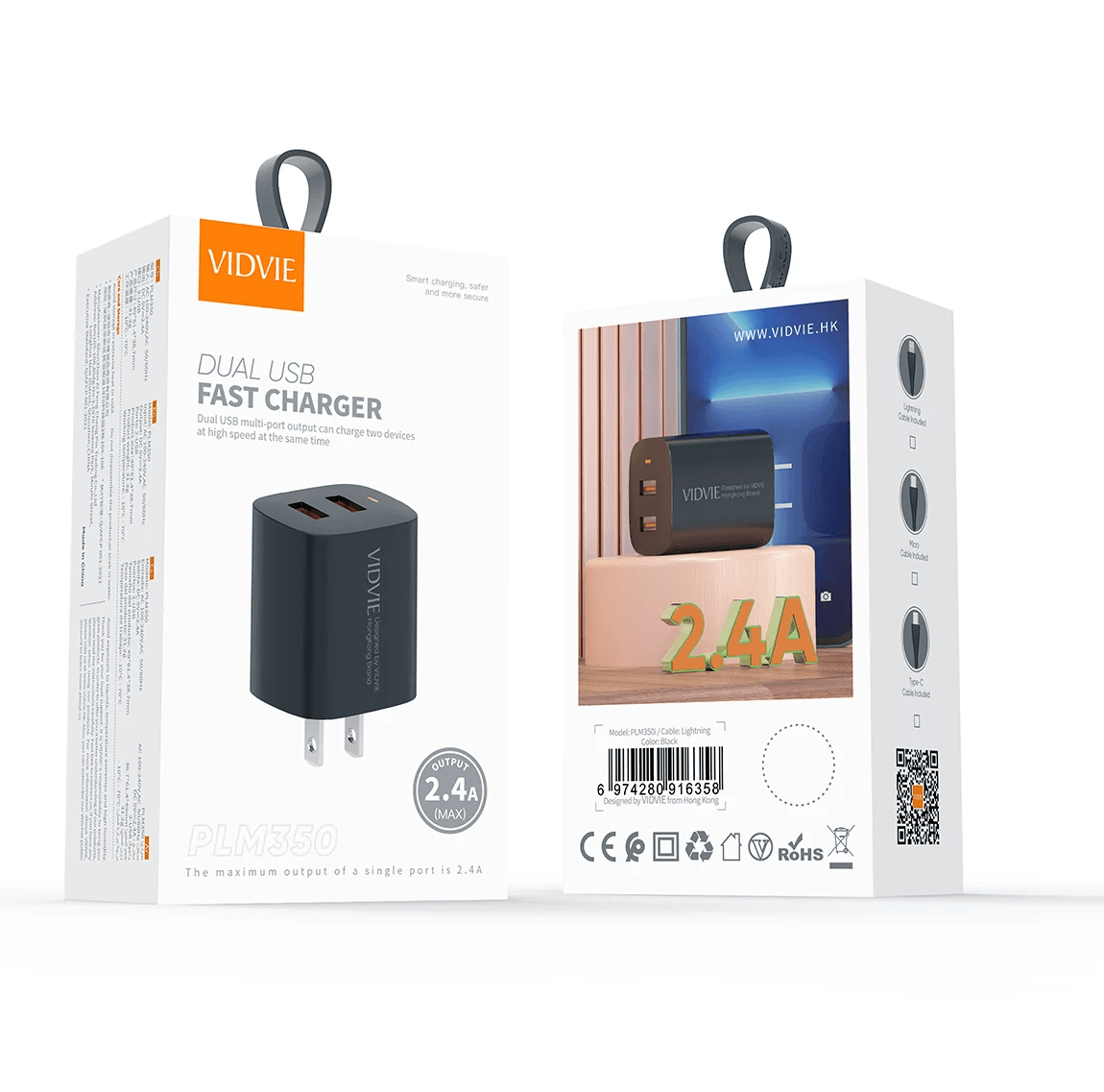 Cargador Vidvie Dual USB 2.4A PLM350 USB Micro